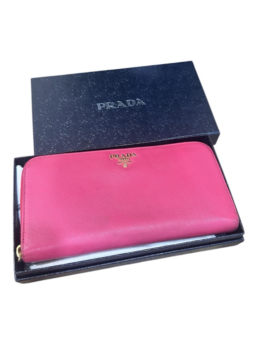 PRADA Hot Pink Saffiano Leather Zip-Around Wallet